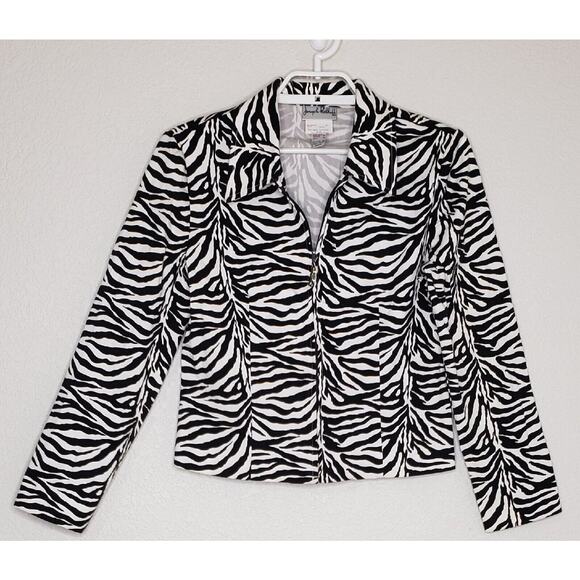 Joseph Ribkoff Jackets & Blazers - Joseph Ribkoff Jacket Size 8 Black White Zebra Collared Zip Front Cotton Blend